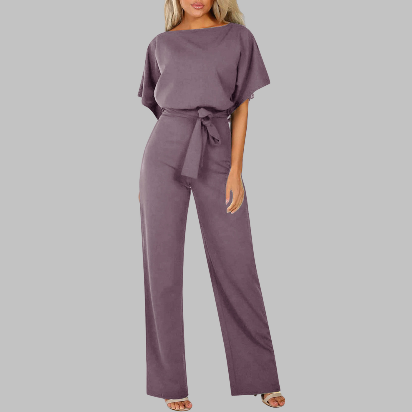 WANNON - Casual Tie Front Batwing Sleeve Jumpsuit