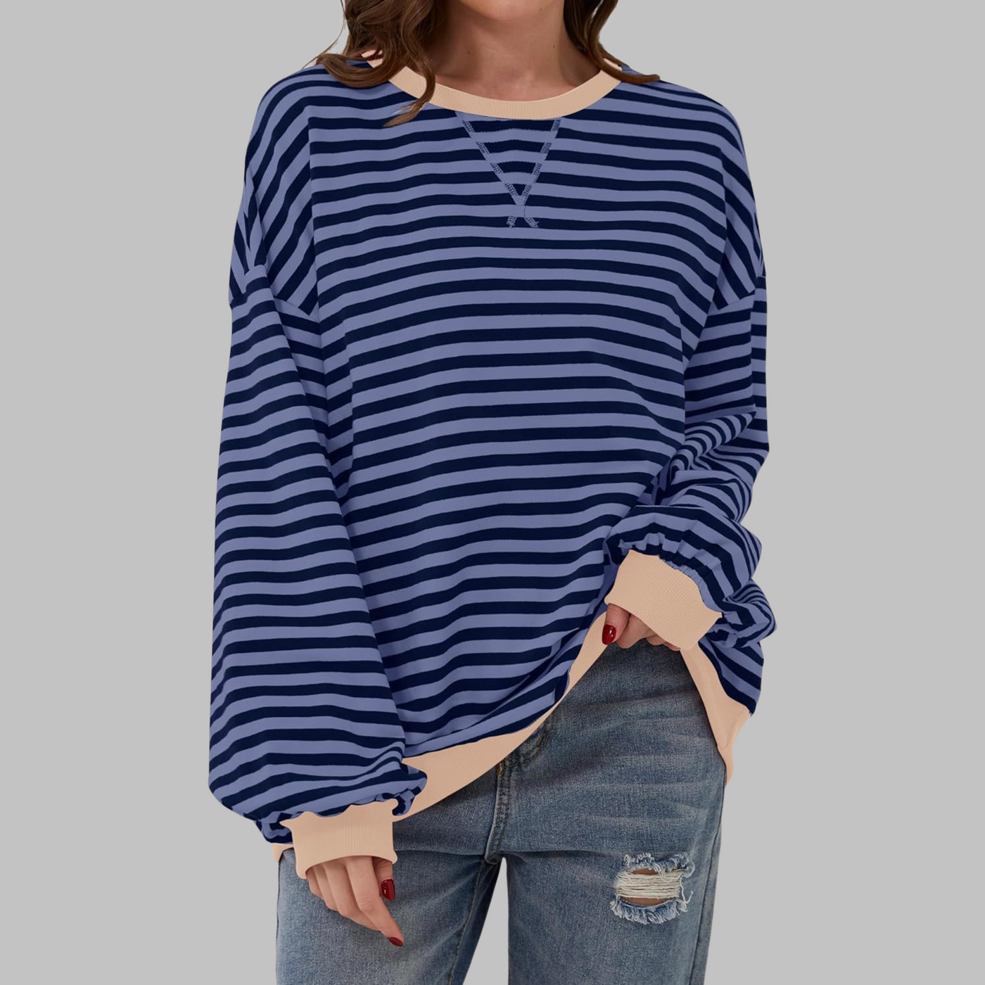 LUKA - Casual Long Sleeve Round Neck Striped Sweatshirt
