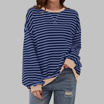 LUKA - Casual Long Sleeve Round Neck Striped Sweatshirt