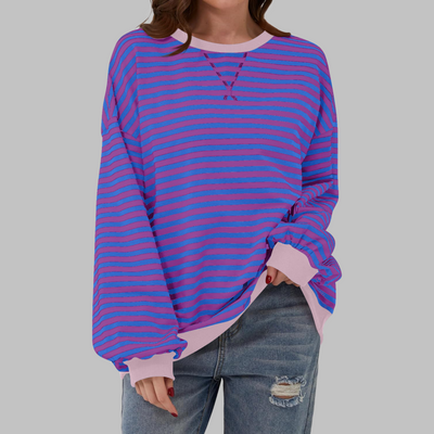 LUKA - Casual Long Sleeve Round Neck Striped Sweatshirt