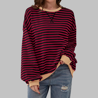 LUKA - Casual Long Sleeve Round Neck Striped Sweatshirt