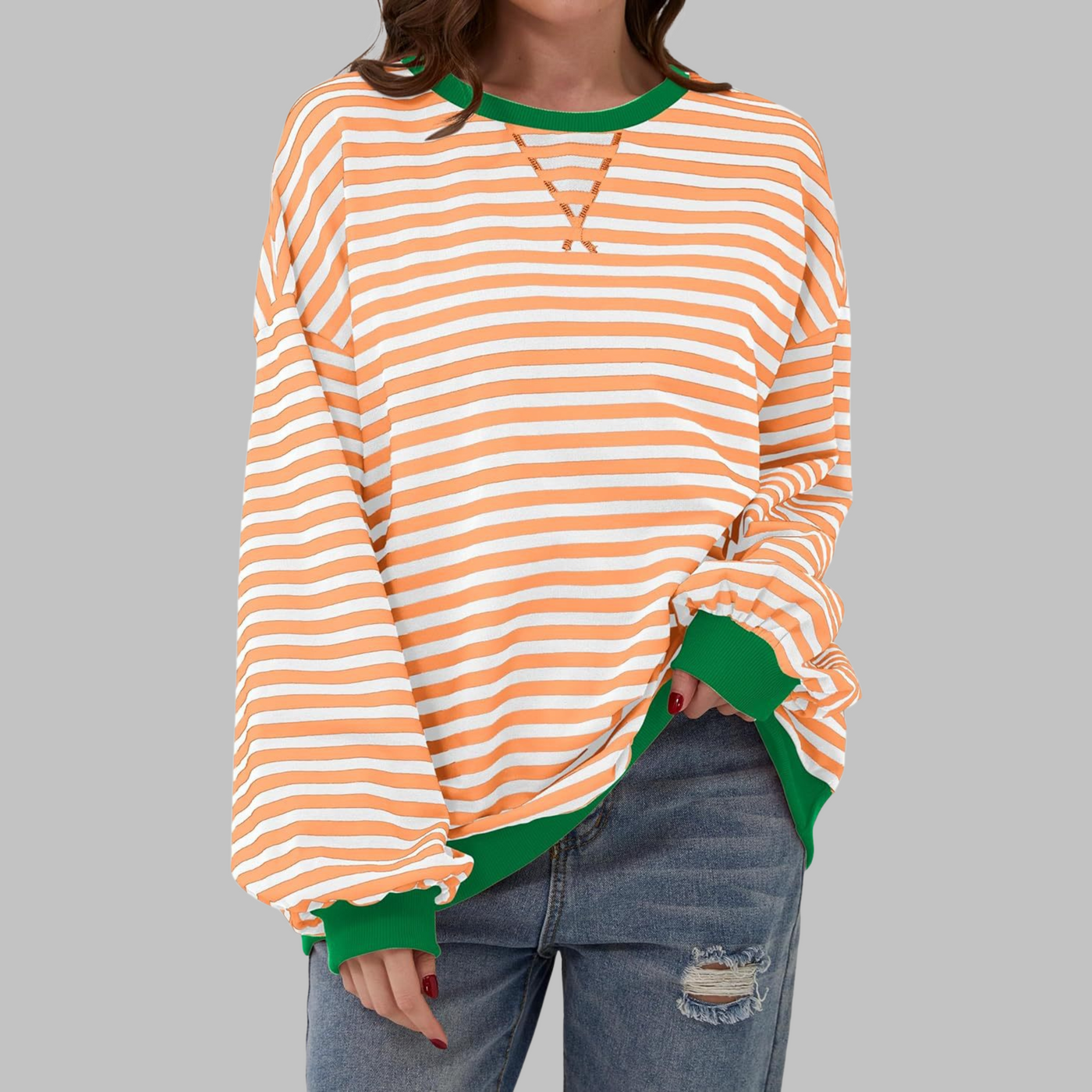 LUKA - Casual Long Sleeve Round Neck Striped Sweatshirt