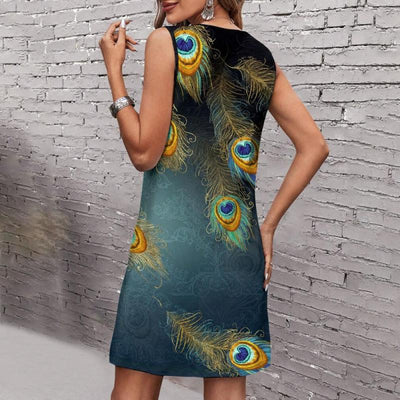 Peacock Feather Printed Dress
