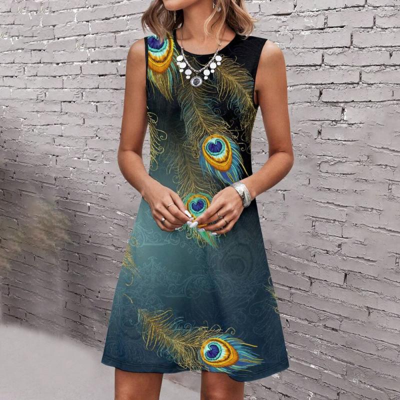 Peacock Feather Printed Dress