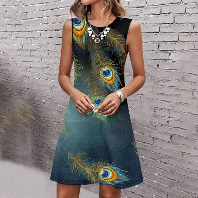 Peacock Feather Printed Dress