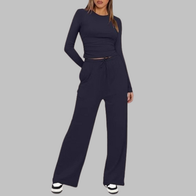 BELLE - Casual Long Sleeve Top and Wide Leg Pants Set