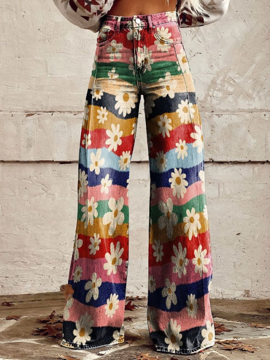 ELIANE - Retro Floral Wide-Leg Pants