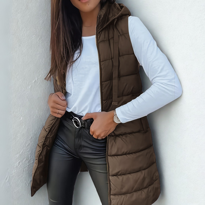 RAIN - Casual Sleeveless Hood Long Puffer Vest