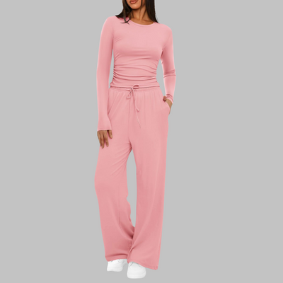 BELLE - Casual Long Sleeve Top and Wide Leg Pants Set