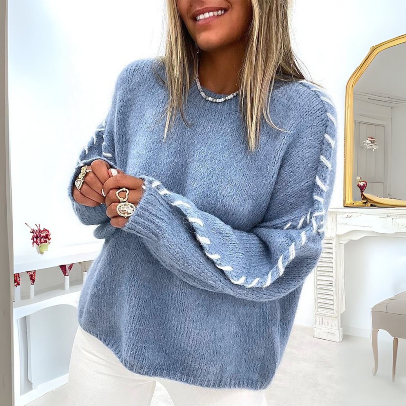 TALLY - Cozy Long Sleeve Round Neck Sweater