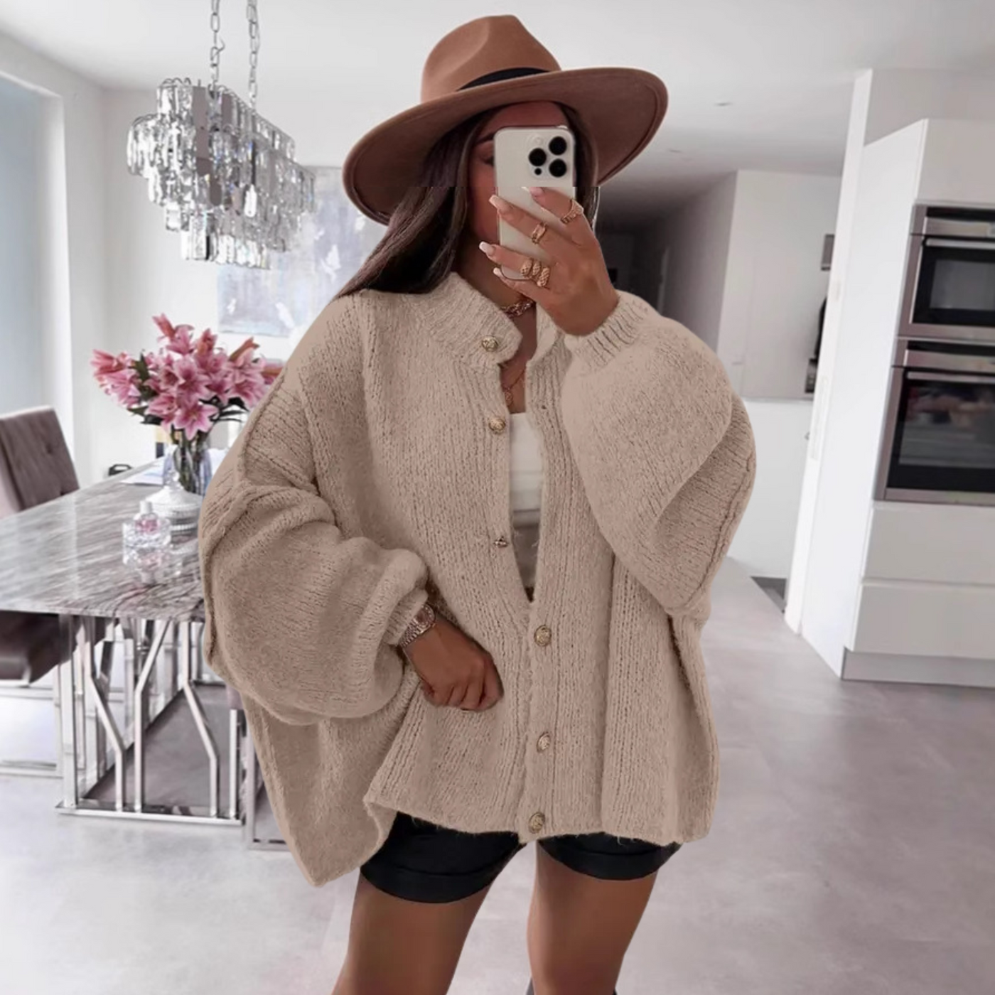 VANDANA - Classic Button-Down Long Sleeve Cardigan