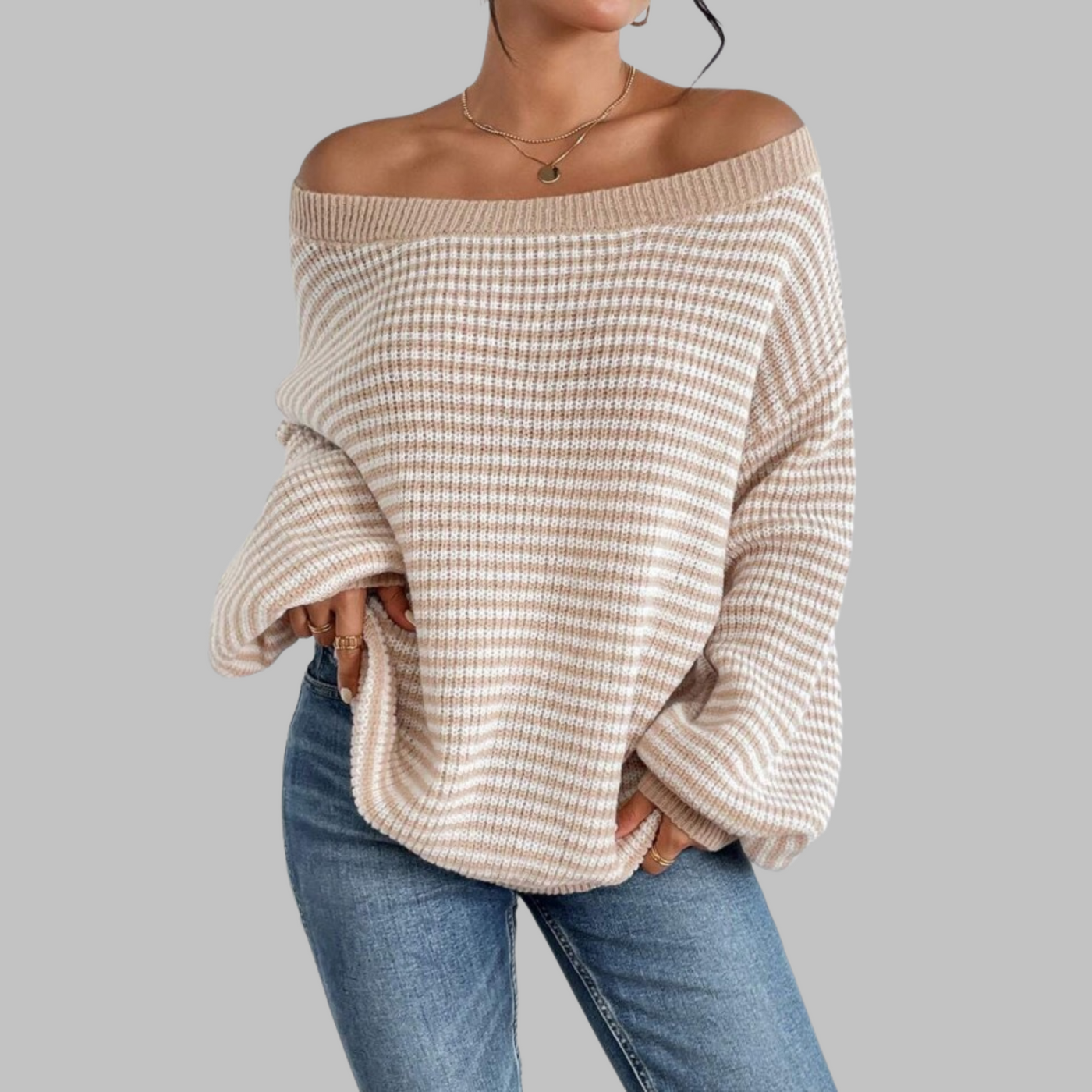 SURI - Casual Striped Drop Shoulder Long Sleeve Sweater