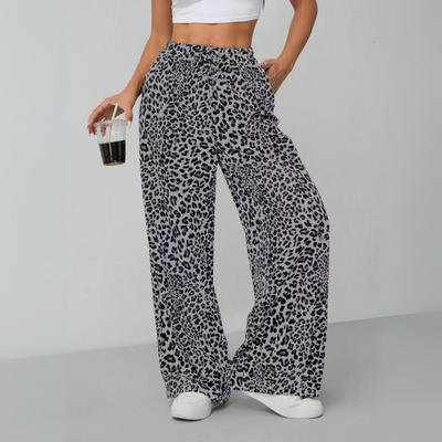 SYALA - Vintage Leopard Tie Front Wide Leg Pants