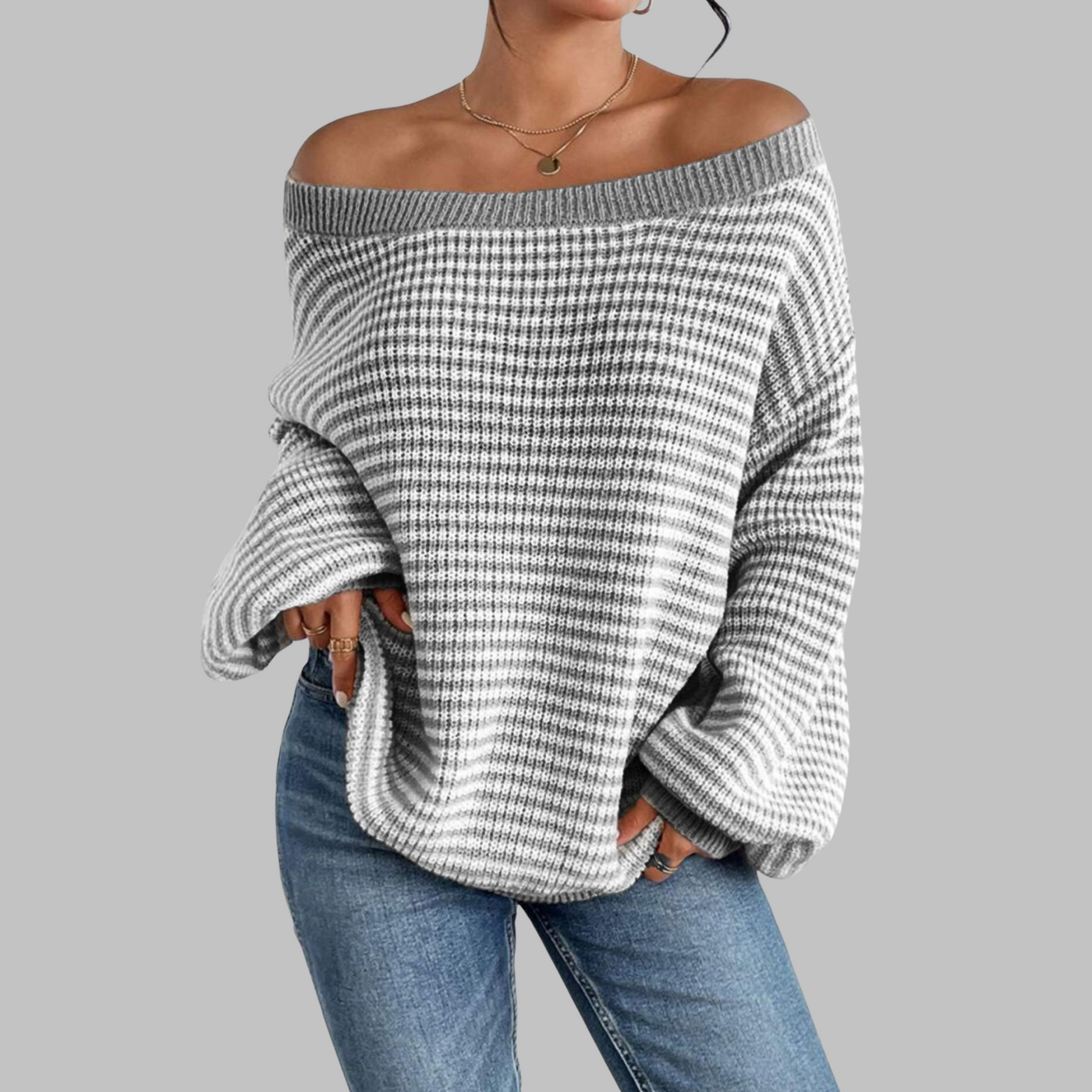 SURI - Casual Striped Drop Shoulder Long Sleeve Sweater