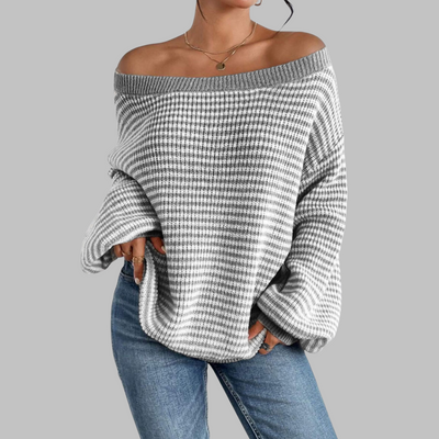SURI - Casual Striped Drop Shoulder Long Sleeve Sweater