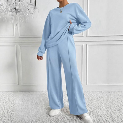 AMBRA - Casual Long Sleeve Sweatshirt and High Waist Pants Set