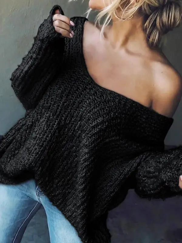 TELIKA - Comfy Drop Shoulder Long Sleeve Sweater