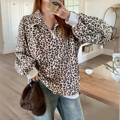 MINDI - Cozy Leopard Print Sweatshirt