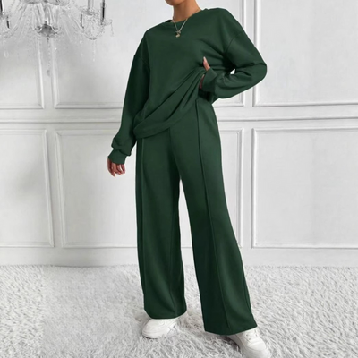 AMBRA - Casual Long Sleeve Sweatshirt and High Waist Pants Set