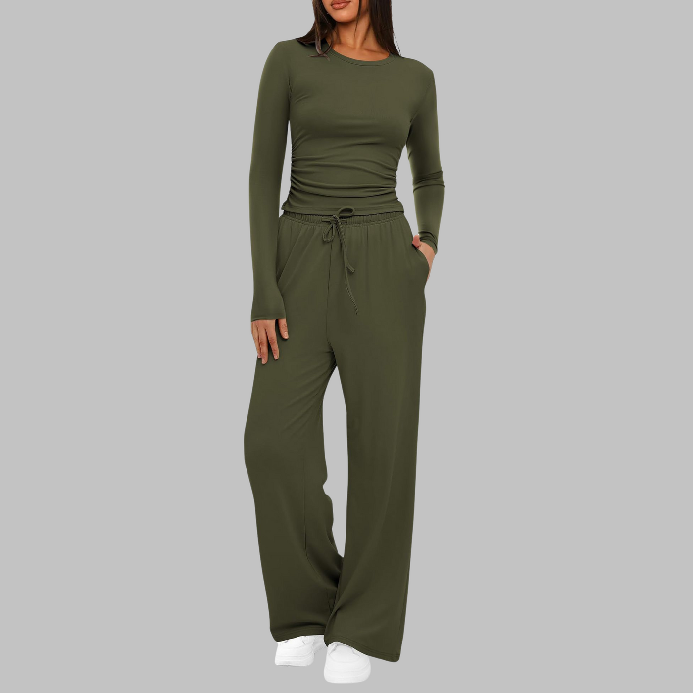 BELLE - Casual Long Sleeve Top and Wide Leg Pants Set