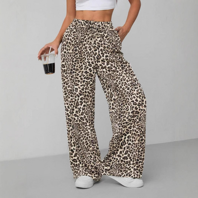 SYALA - Vintage Leopard Tie Front Wide Leg Pants