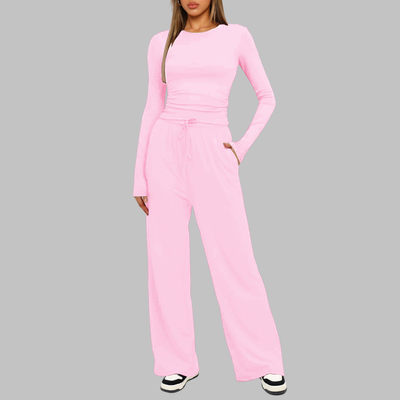 JANNY - Casual Long Sleeve Top and Wide Leg Pants Set