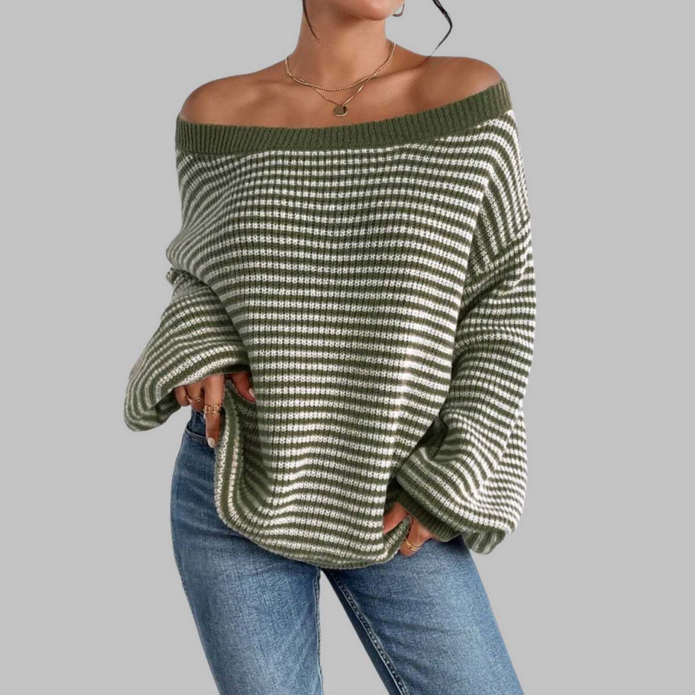 SURI - Casual Striped Drop Shoulder Long Sleeve Sweater