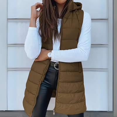 RAIN - Casual Sleeveless Hood Long Puffer Vest