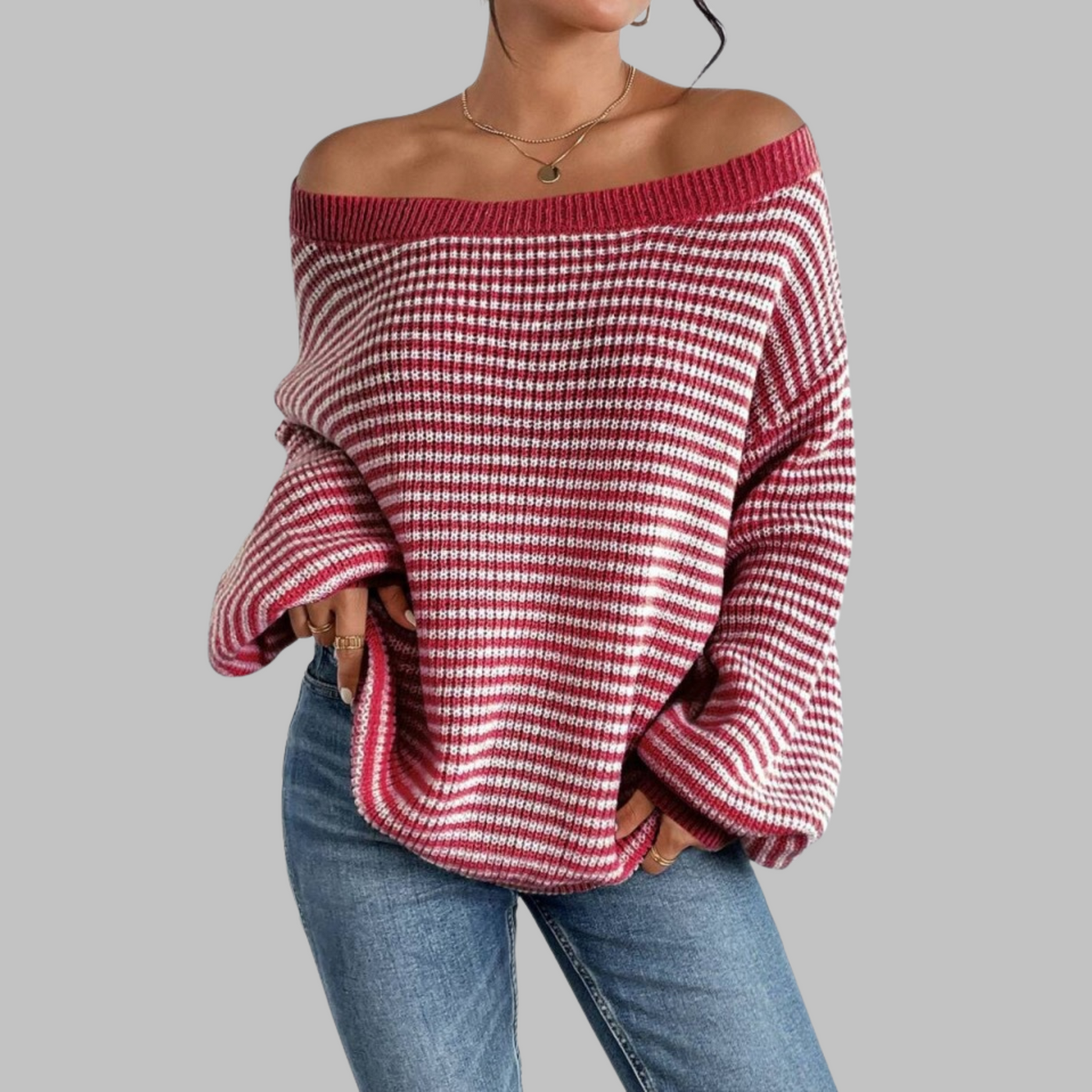 SURI - Casual Striped Drop Shoulder Long Sleeve Sweater
