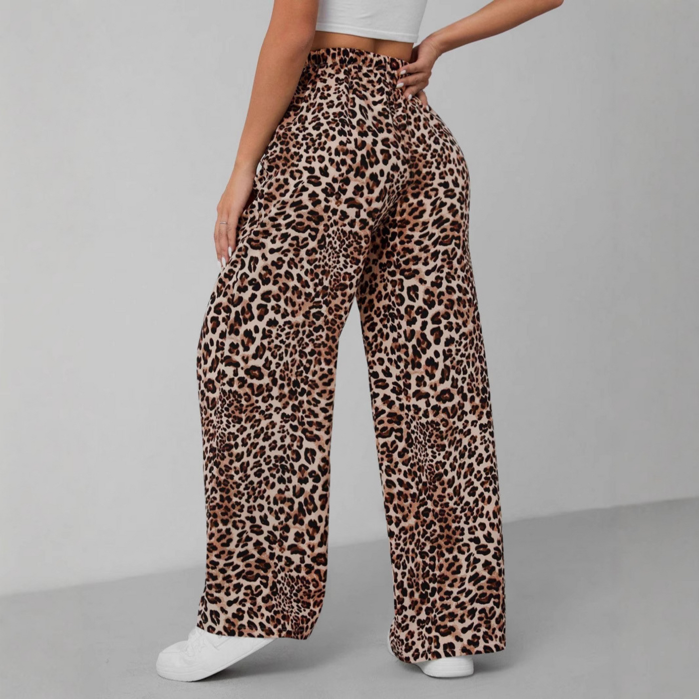 SYALA - Vintage Leopard Tie Front Wide Leg Pants