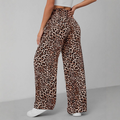 SYALA - Vintage Leopard Tie Front Wide Leg Pants