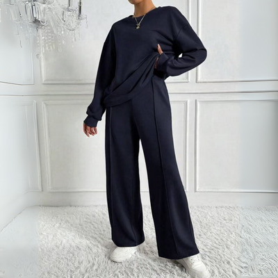 AMBRA - Casual Long Sleeve Sweatshirt and High Waist Pants Set