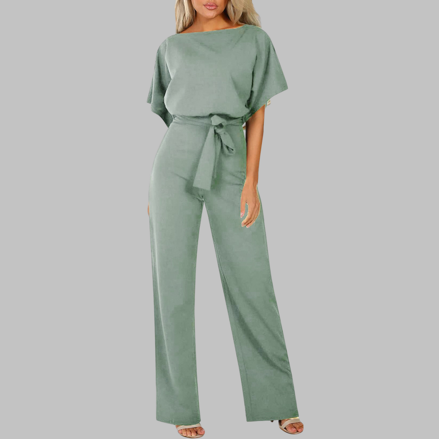 WANNON - Casual Tie Front Batwing Sleeve Jumpsuit