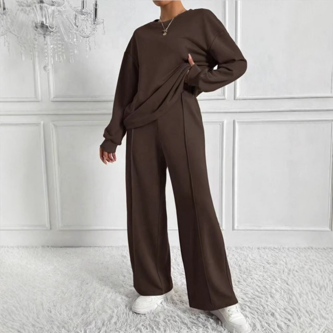 AMBRA - Casual Long Sleeve Sweatshirt and High Waist Pants Set