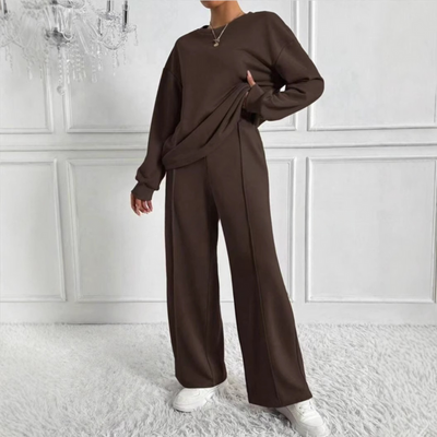 AMBRA - Casual Long Sleeve Sweatshirt and High Waist Pants Set