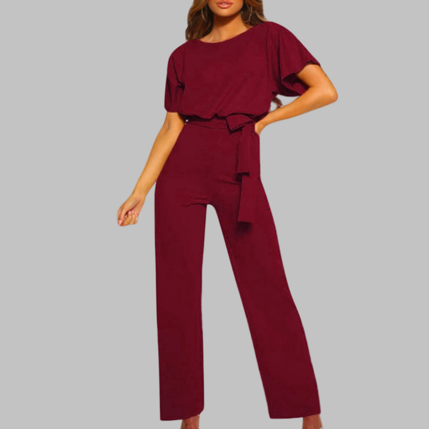 WANNON - Casual Tie Front Batwing Sleeve Jumpsuit