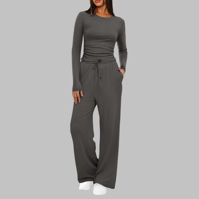 BELLE - Casual Long Sleeve Top and Wide Leg Pants Set