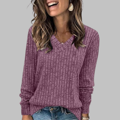 DERI - Comfy V-Neck Long Sleeve Top