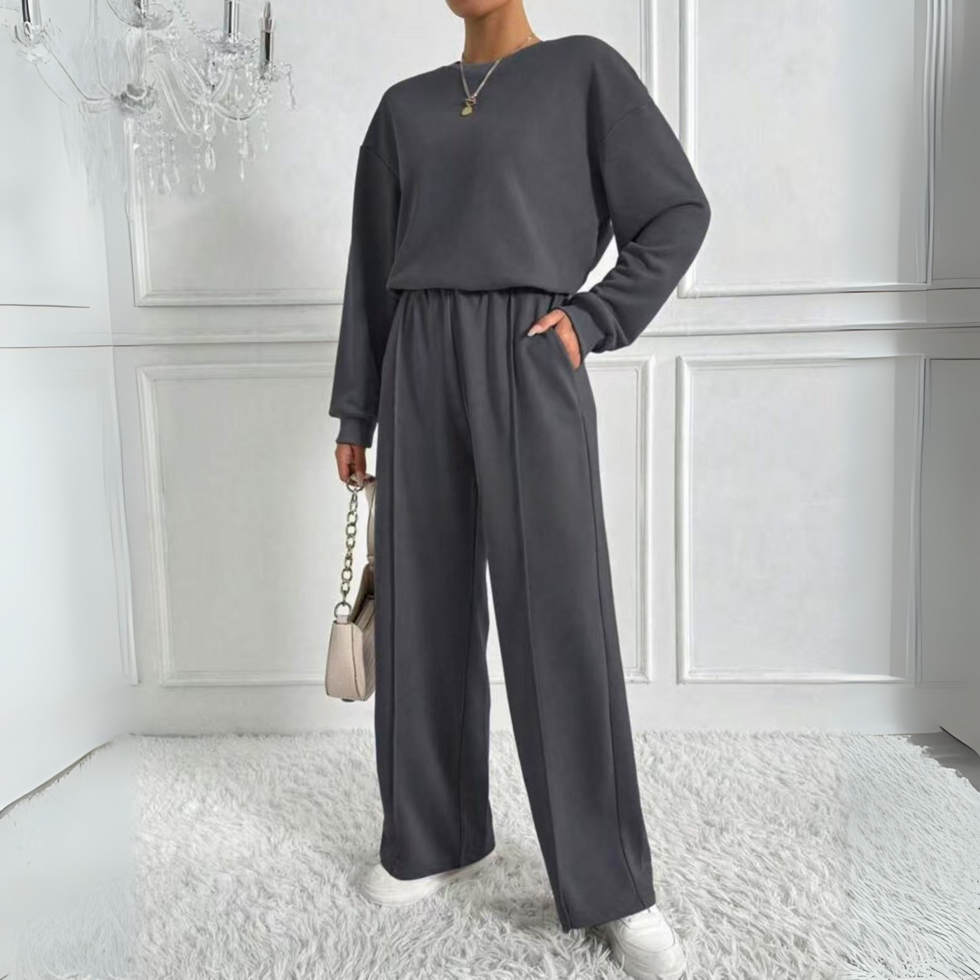 TINIDOR - Casual Long Sleeve Sweatshirt and High Waist Pants Set