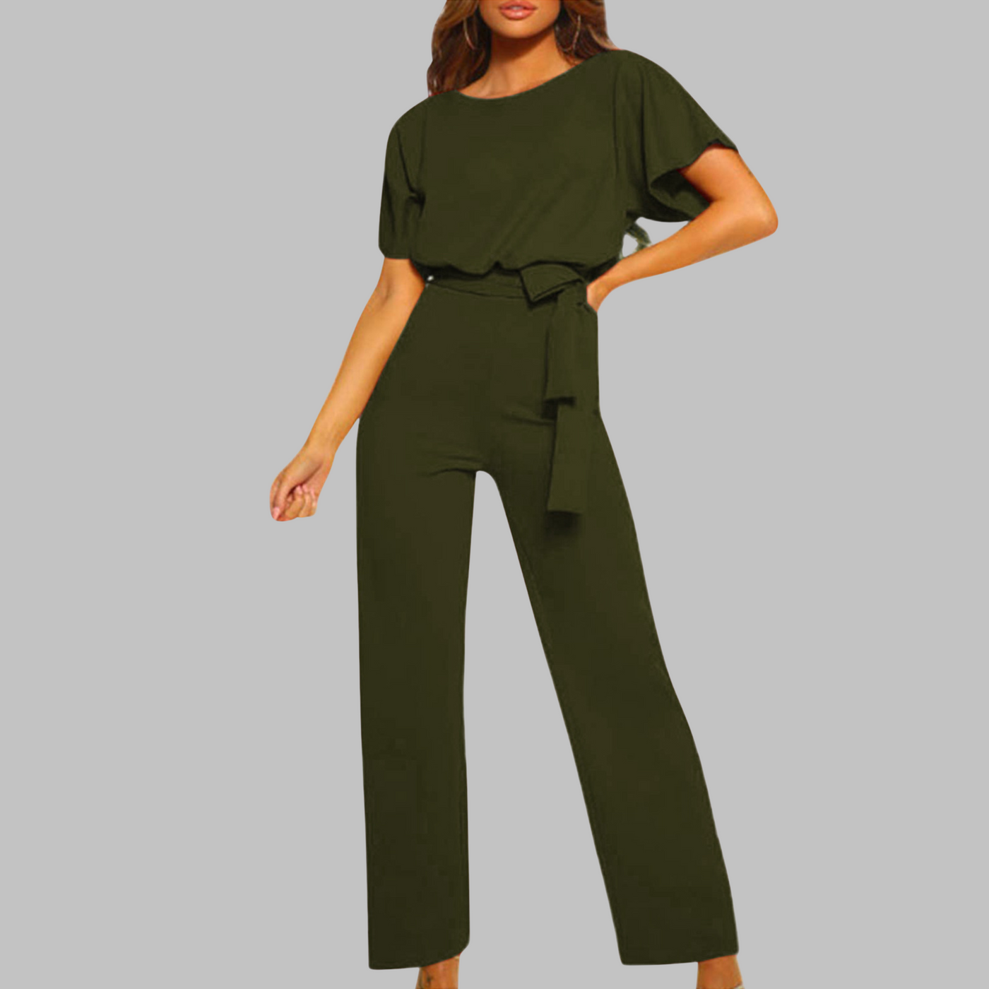 WANNON - Casual Tie Front Batwing Sleeve Jumpsuit