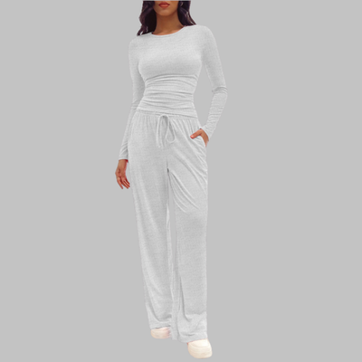 JANNY - Casual Long Sleeve Top and Wide Leg Pants Set