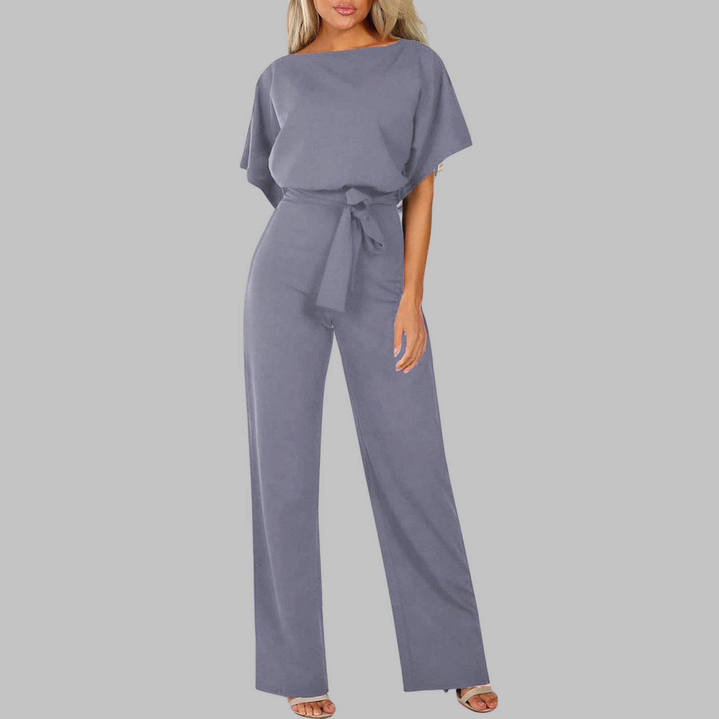 WANNON - Casual Tie Front Batwing Sleeve Jumpsuit