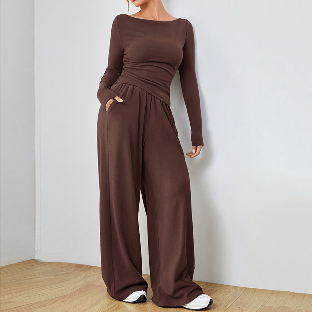 DANTARA - Casual Long Sleeve Top and Wide Leg Pants Set