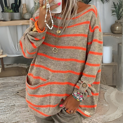 QWARA - Casual Drop Shoulder Long Sleeve Sweater