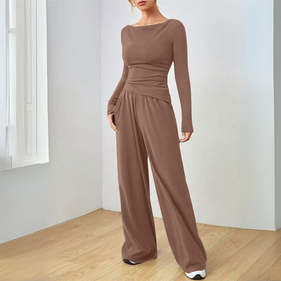 DANTARA - Casual Long Sleeve Top and Wide Leg Pants Set