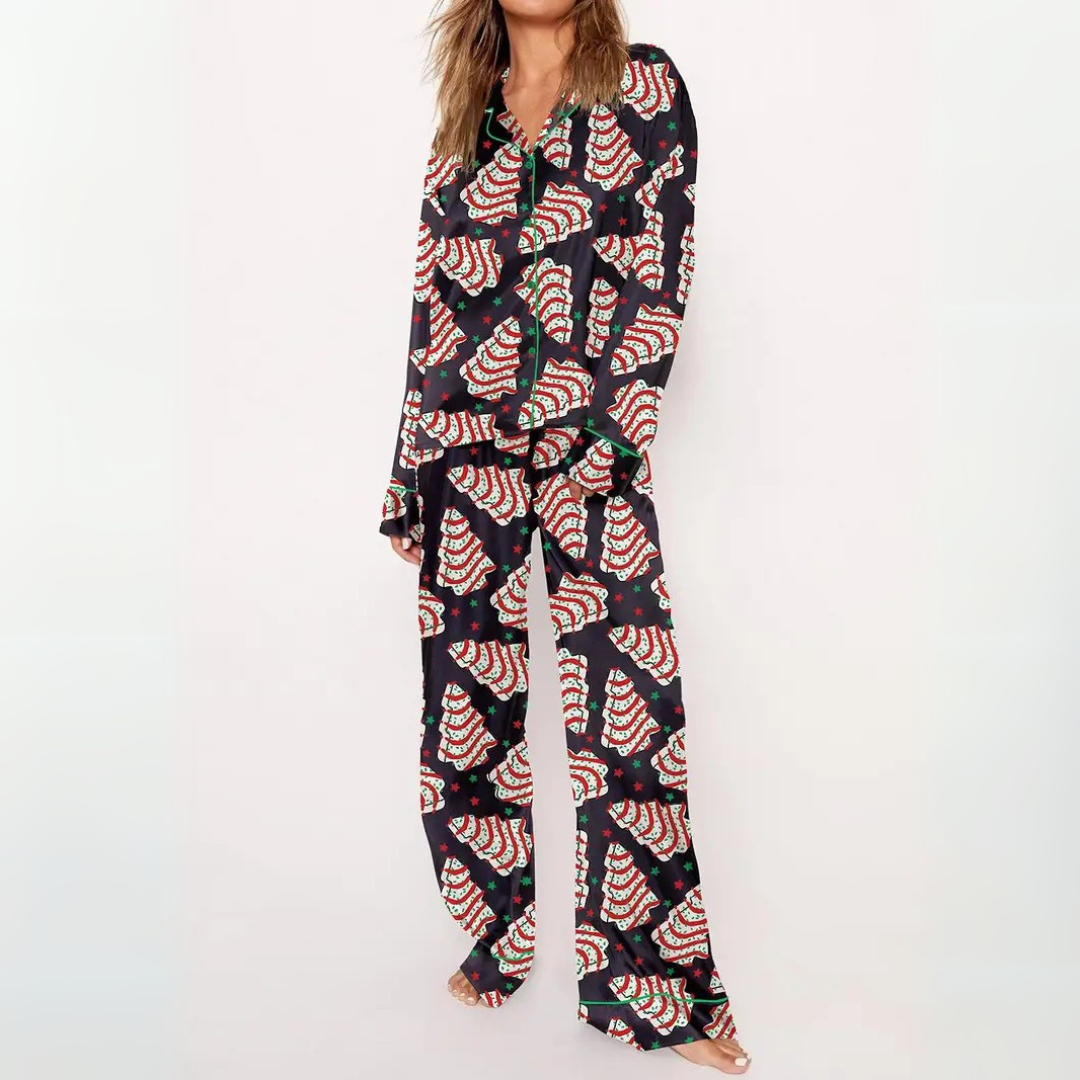 SYLIA - Casual Printed Button Down Top and Comfy Pajama
