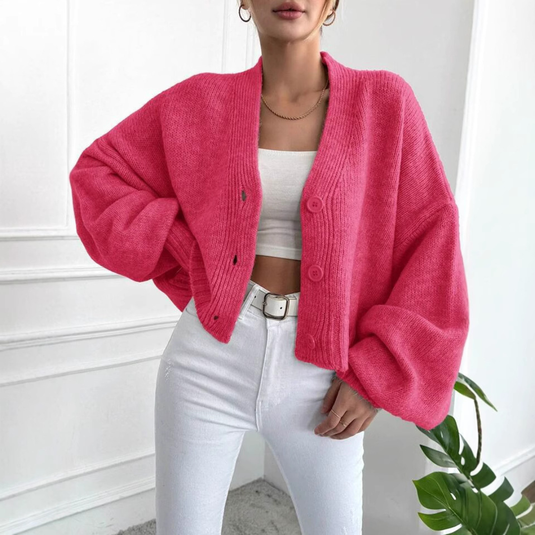 LUMI - Casual Crop Lantern Sleeve Cardigan