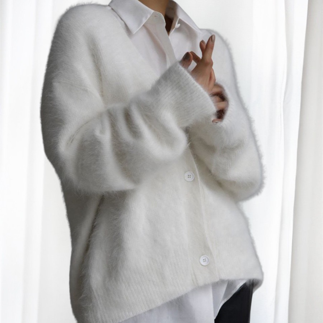 VYOMI - Comfy Button Front Drop Shoulder Cardigan
