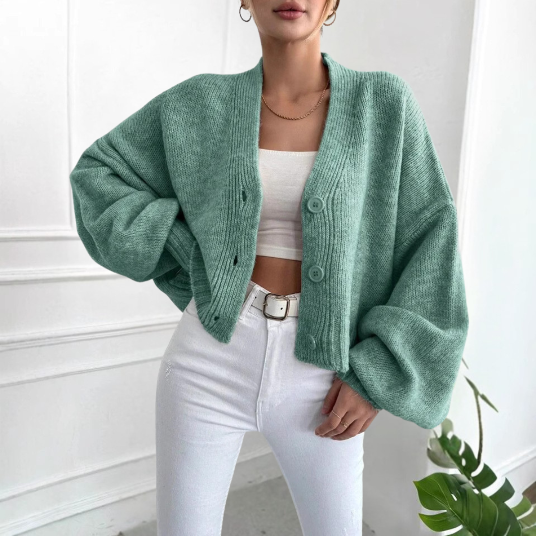 QONY - Casual Crop Lantern Sleeve Cardigan