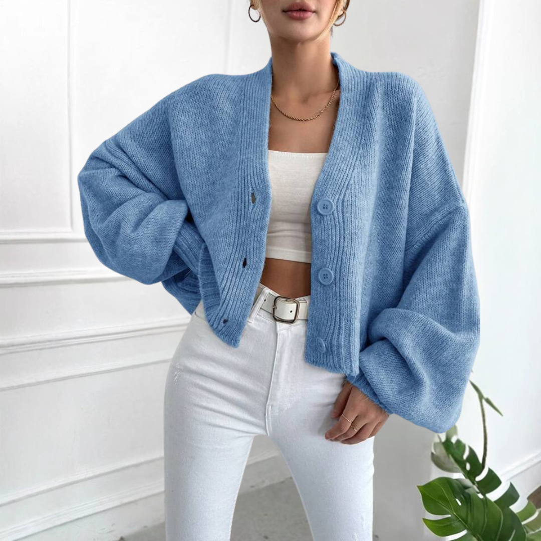 LUMI - Casual Crop Lantern Sleeve Cardigan
